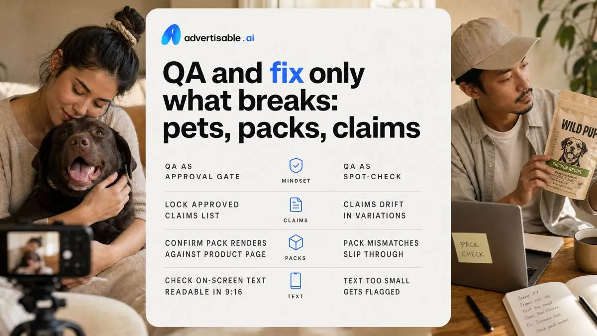 QA and fix only what breaks: pets, packs, claims