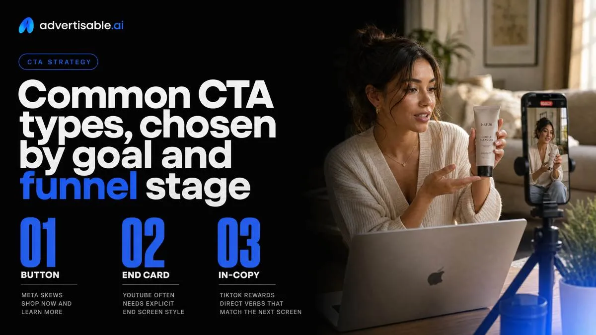 Common CTA types, chosen by goal and funnel stage