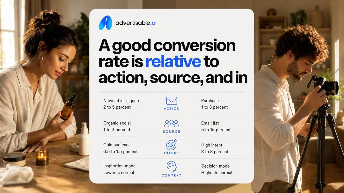 A good conversion rate is relative to action, source, and intent