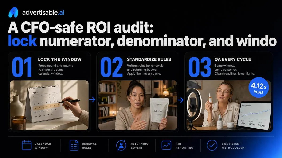 A CFO-safe ROI audit: lock numerator, denominator, and window